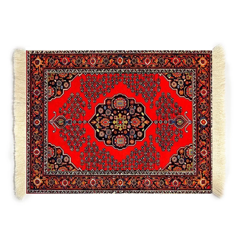 Mini tapis de souris en polymère Lea tissé persan avec frange, décoration  de table de bureau à domicile, carte fongique, nouveau style rétro, motif  de tapis, 30