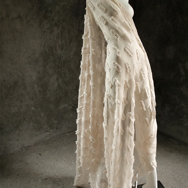 Creative Three-dimensional Hair Texture Beige Micro Perspective Gauze Fabric Handmade Clothing Designer Fabric