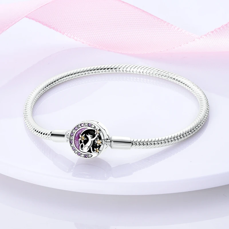 925er Sterlingsilber, Regenbogen-Leder, Schleife, Herz, Sternenhimmel, Schlangenknochenkette, geeignet für Original-Perlen, DIY-Geschenk, exquisit – Detail 9