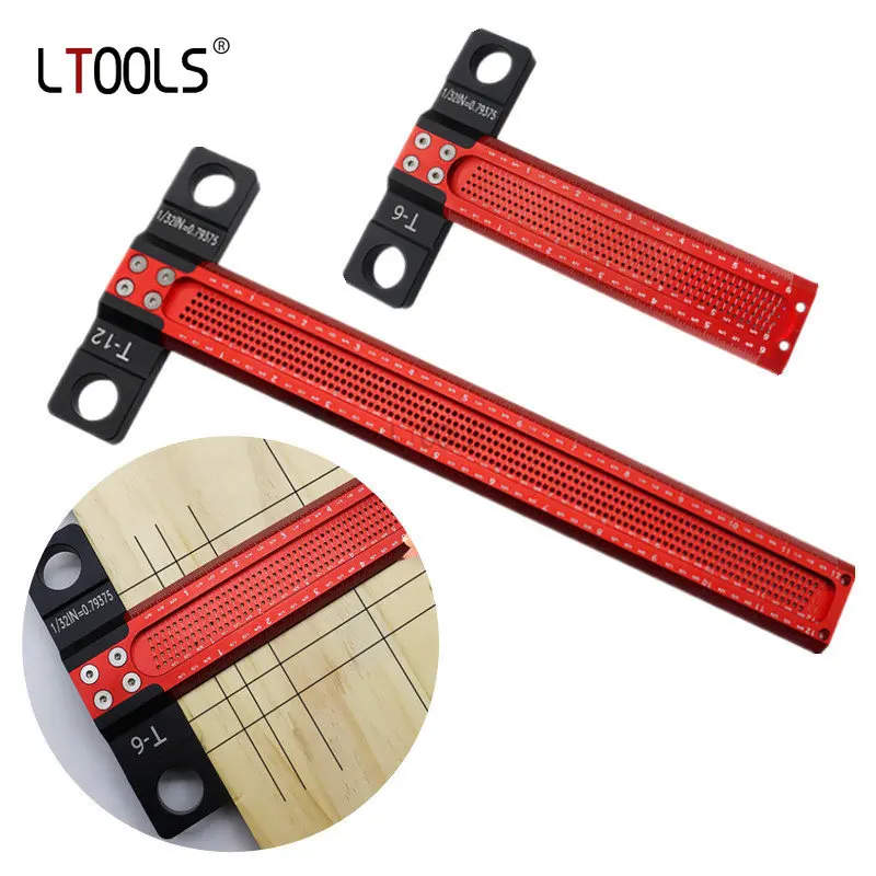 6/12 INCH Woodworking Scribe T-type Square Hole Scribing Ruler Crossed-out Line Drawing Marking Gauge Carpenter Measuring Tool new precision aluminium alloy square 160 200 300mm t type scribe marking line drawing ruler cross scribing measuring gauge tool