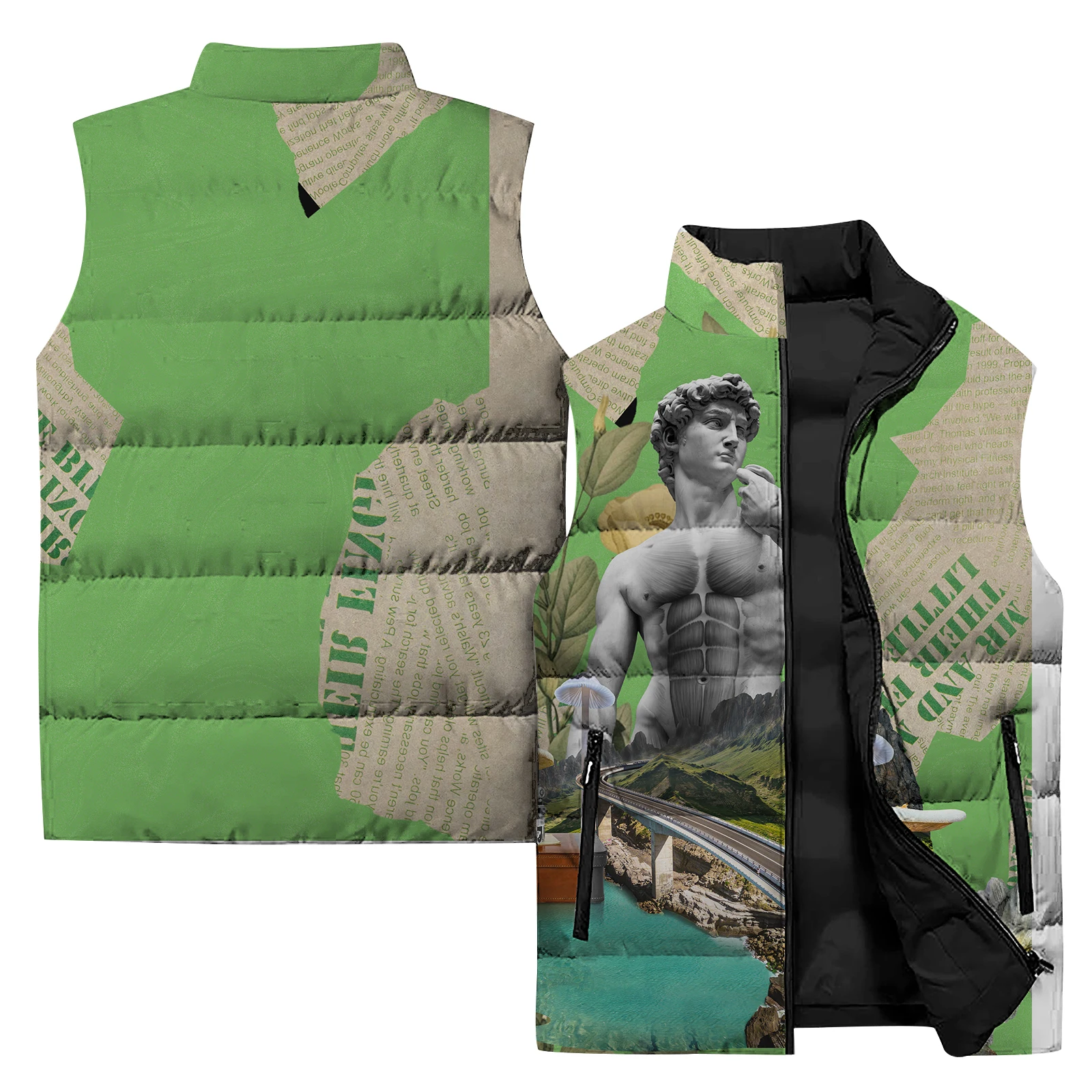 thumbnail image 2 of Chaleco con estampado escultural clásico, chaquetas de invierno de moda para hombre, abrigos cómodos y versátiles con estampado artístico personalizado para hombre, 2 of 5