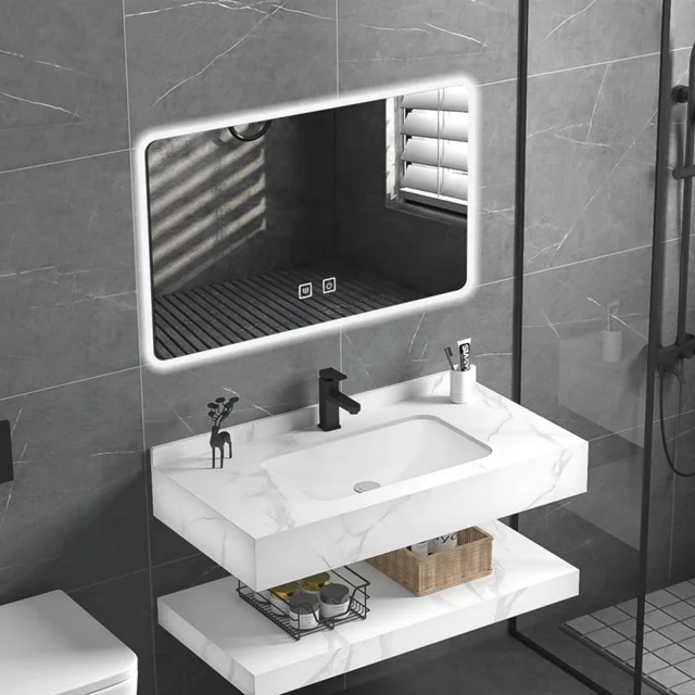 

Wholesale Smart LED mirror cabinet sink marble top new bathroom vanity