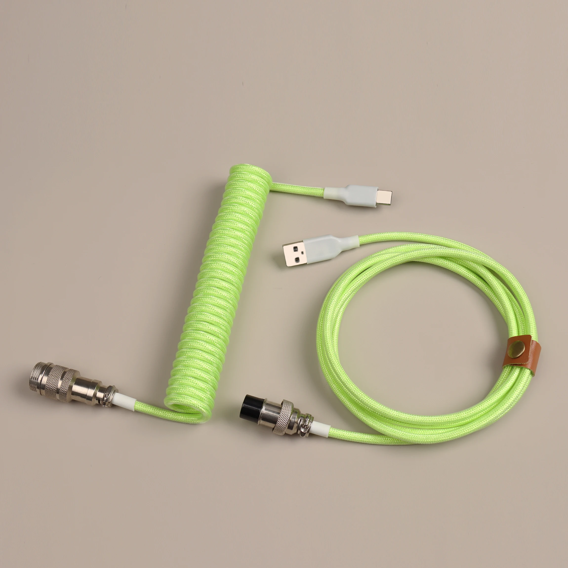 

Type C Coiled Cable Mechanical Keyboard Cable Connector Spiral Paracord With Double Sleev GX16 Aviator Coilde Cable