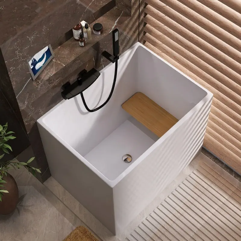 Bathroom White Bath Solid Surface Deep Immersion Freestanding Acrylic Bath