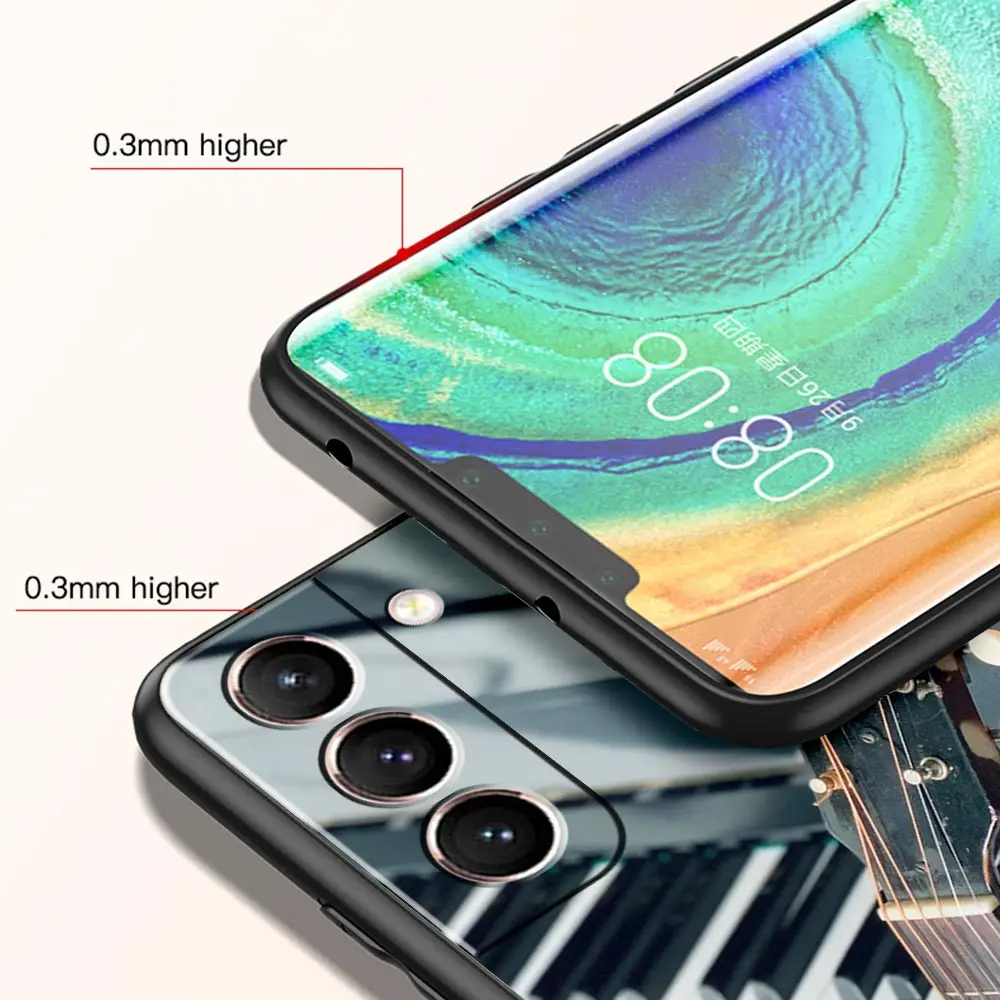 Black Music Instrument Design Phone Case - Guitar & Piano Theme