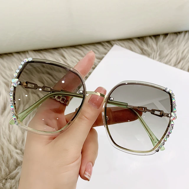 Luxury Diamond Designer Frameless Crystal Butterfly Sunglasses Vintage  Brand Shades for Women Rimless Sun Glasses Bling Eyewear