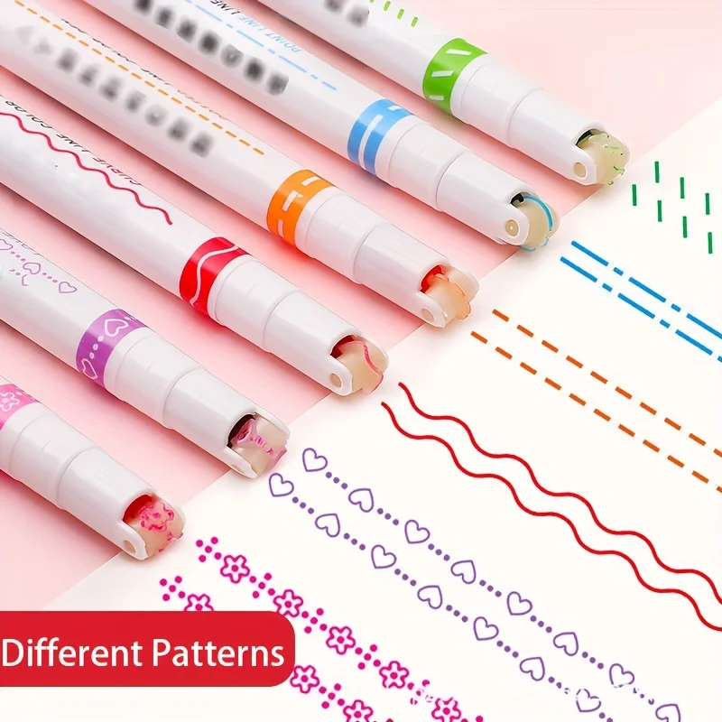 colored pens highlighter pen set 6pcs/set Flower Shape Outline Multiple Patterns Bullet Journal Wave Colored