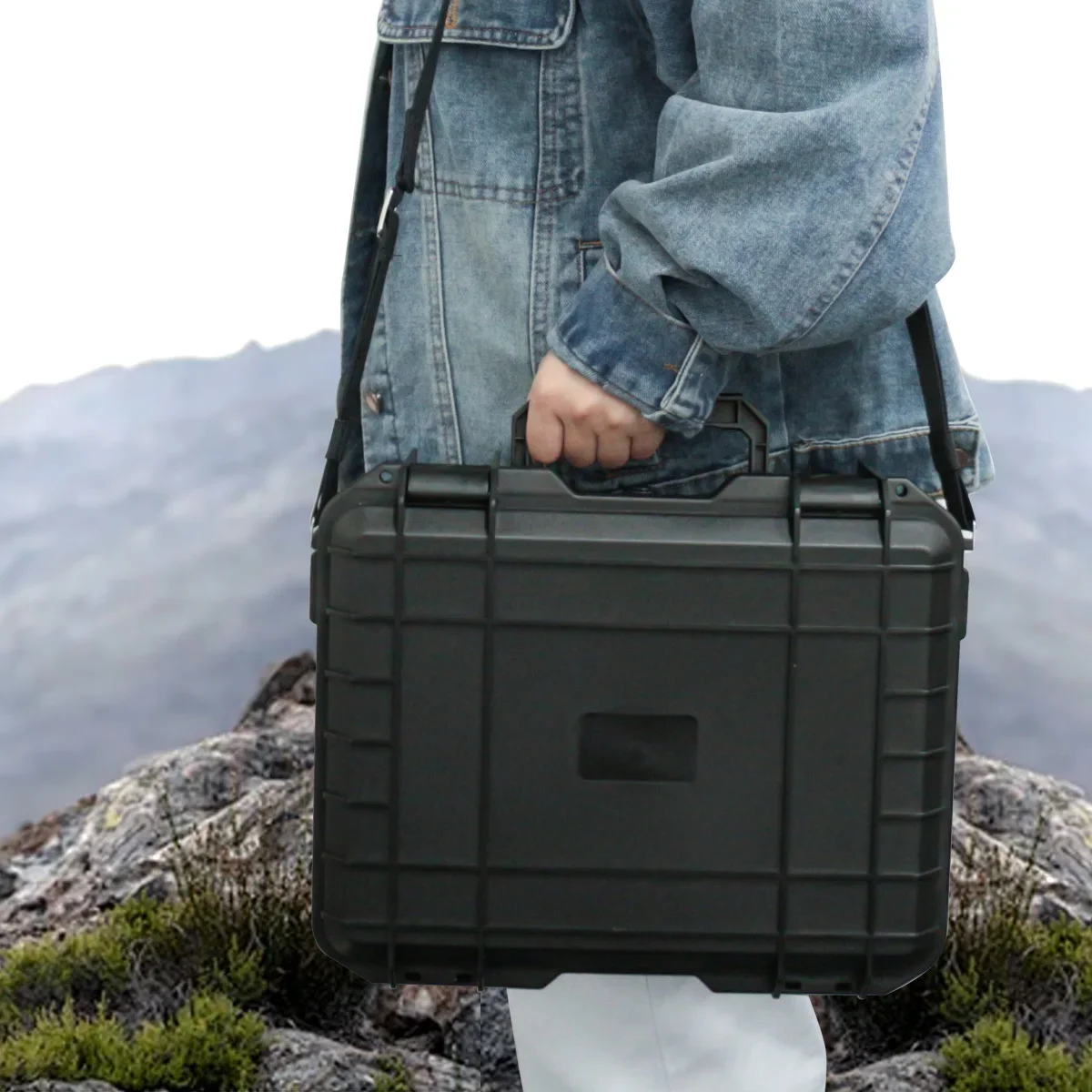 1pc Waterproof Protective Equipment Hard Carry Case with Shoulder Strap, Digital Electronic Product Storage Box with Sponge 4