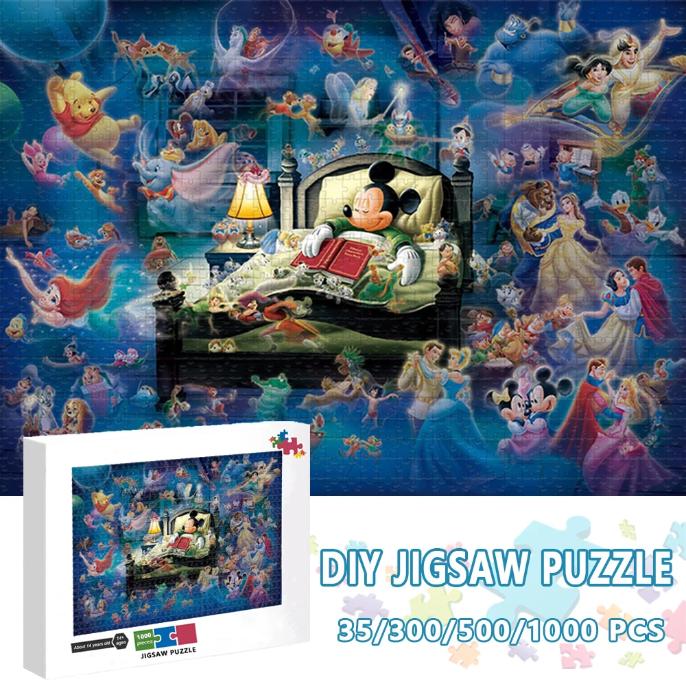 Disney Educational Kids Toys Disney Princess Jigsaw Puzzles 35/300/500/1000 Pieces Puzzles for Adults Mickey Mouse Puzzles Toys construction block disney mickey minnie duck toys puzzles interactive toys mini blocks for kids children s toys girl gift