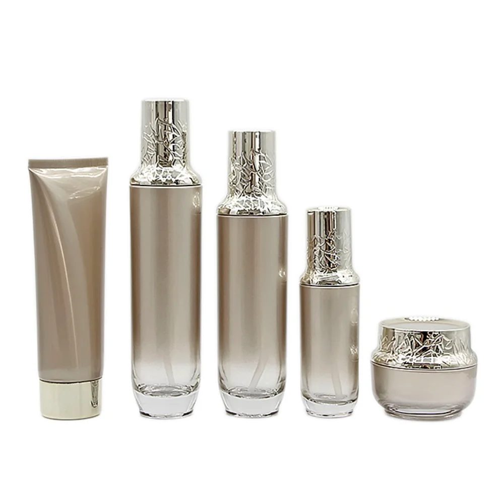 PumpBottle40ml120mlChampagneGoldenGlassCreamLotionJarPortable