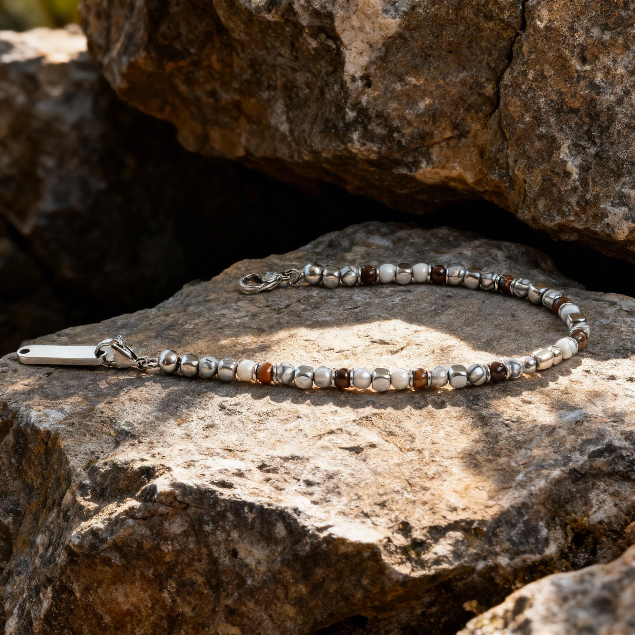 Runda Herren-Armband mit verstellbaren Perlen, Runda-Naturstein, gemischter handgefertigter Schmuck – Detail 10