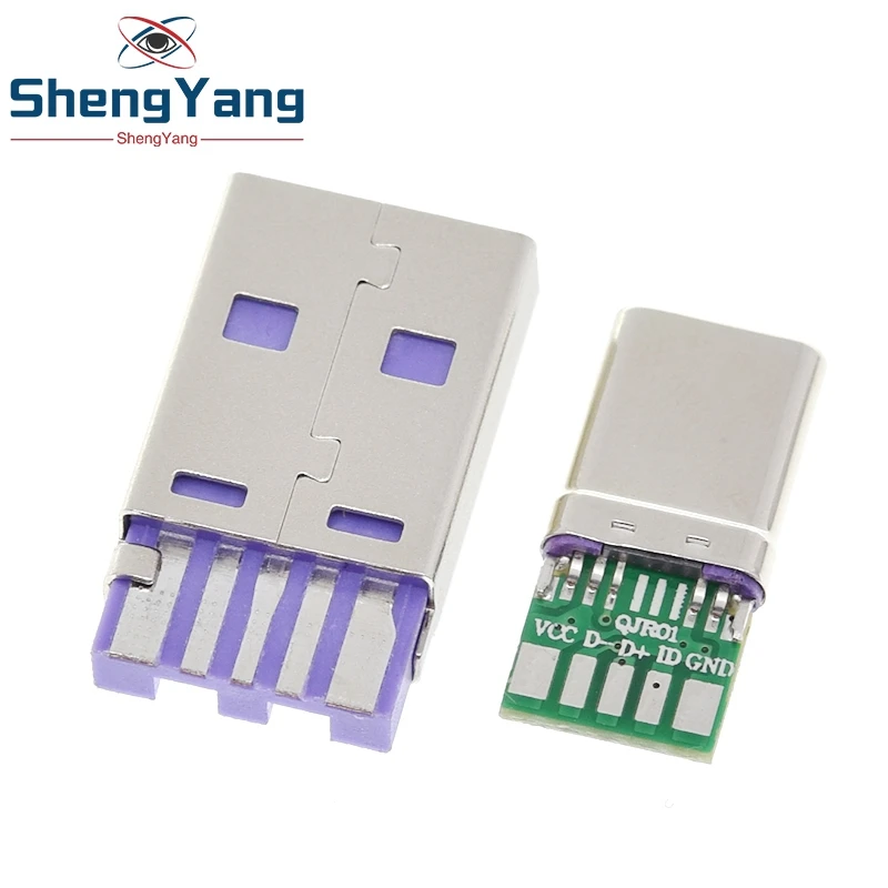 USB diy kit TZT 1Set Fast Charge Type-C USB 65W 5A Male Connector Welding With 5Pin PCB + Type A Male 6 Pin USB DIY OTG Data Charge DIY KIT