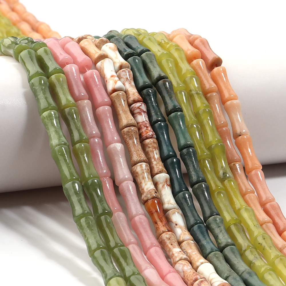 Apx 32 Stück 5 x 12 mm Bambusform Jade Achat Perlen Naturstein Perlen lose Distanzperlen für DIY Schmuckherstellung Armband Halskette