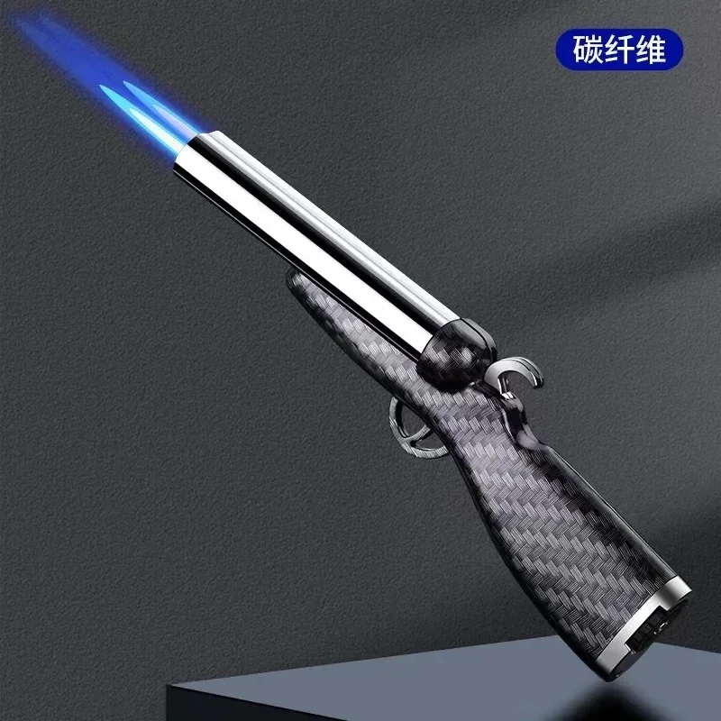 Mini Gun Shaped Dual Flame Lighter Metal Refillable Butane Gas Open Flame Lighter