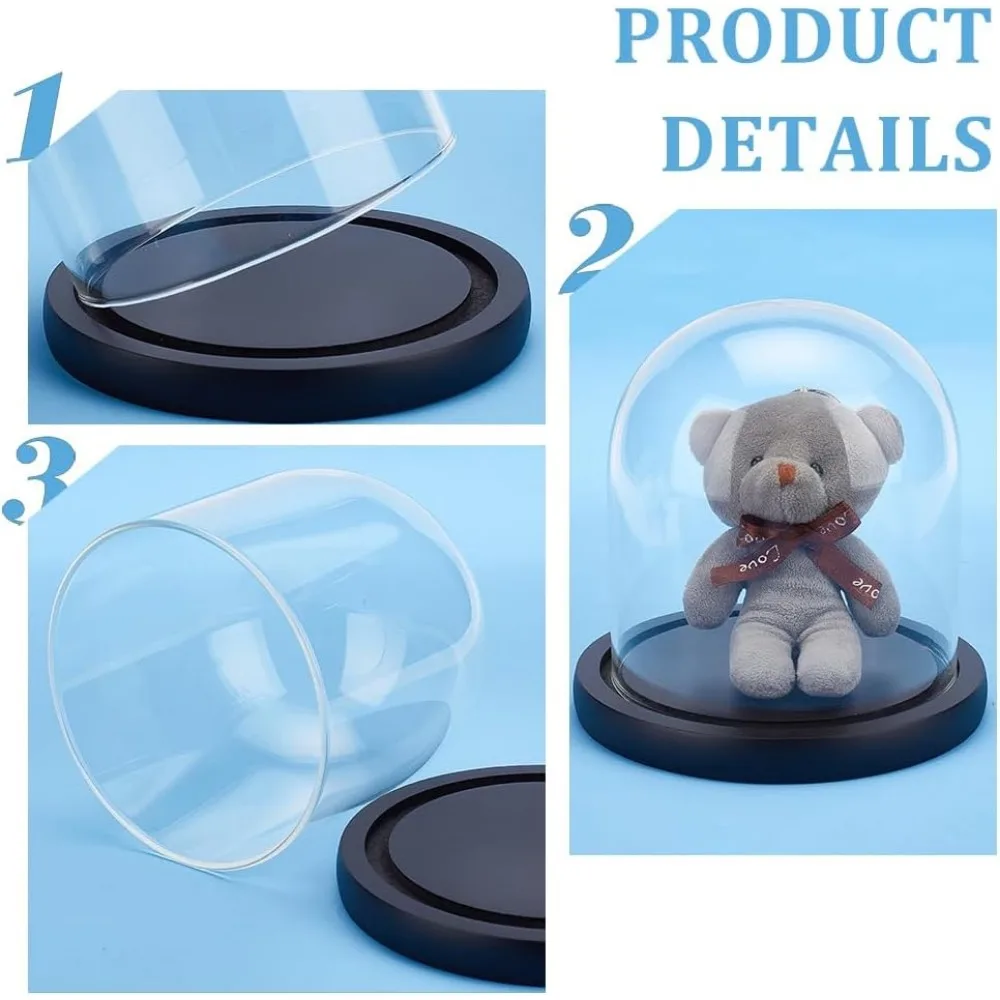 1 Set 5.5x5inch Eternal Transparent Flower Glass Cover Glass Display Dome Cloche Jar with Black Solid Wood Base for DIY Flower