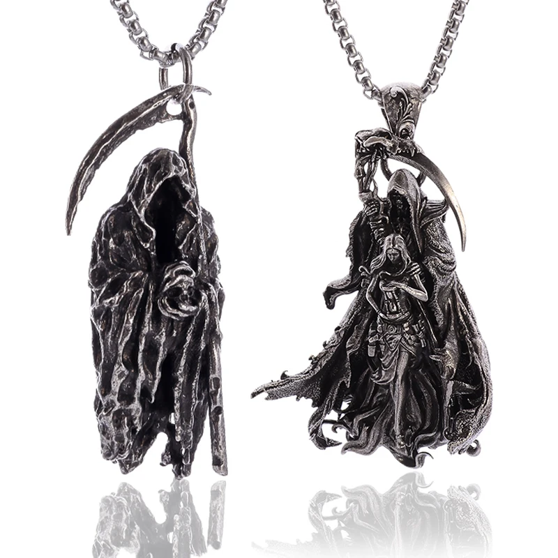 FaithHeart Roestvrij stalen doodskop-ketting voor heren, punk gothic sieraden, retro stijl doodskull ketting met geschenkdoos voor Halloween / Kerstmis, 55 cm, Roestvrij staal, Geen edelsteen