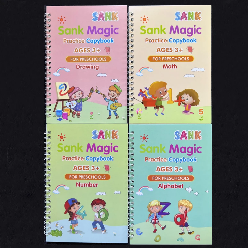 4pcs Sank Magic Practice Copybook Pen Preschools Kids Calligraphy English Verison Free Wiping Children Reusable Writing Book 2