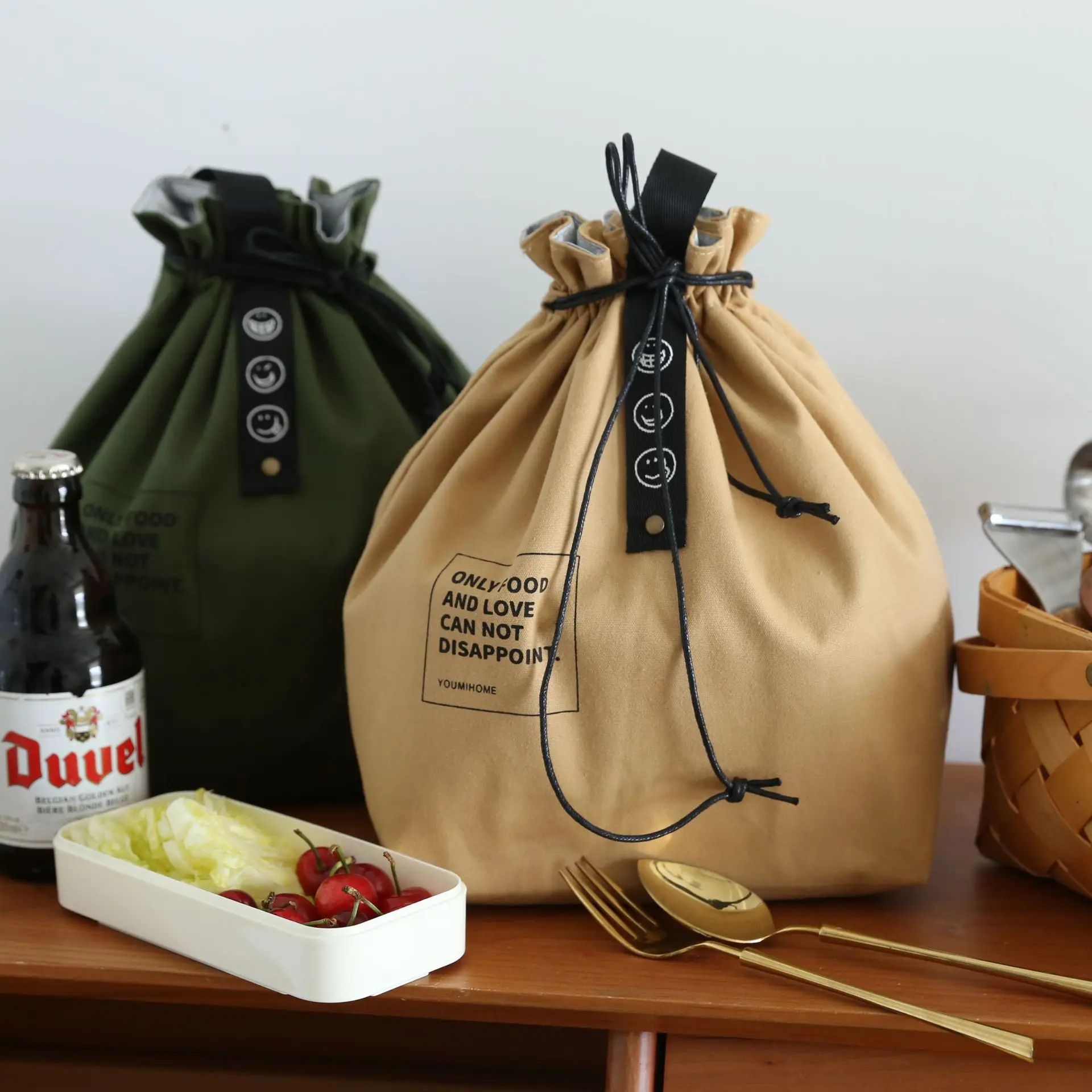 Lunch Bag Canvas Drawstring Thermal Insulation and Cold Storage High Capacity Camping Student Office Worker lunch bag,cooler bag