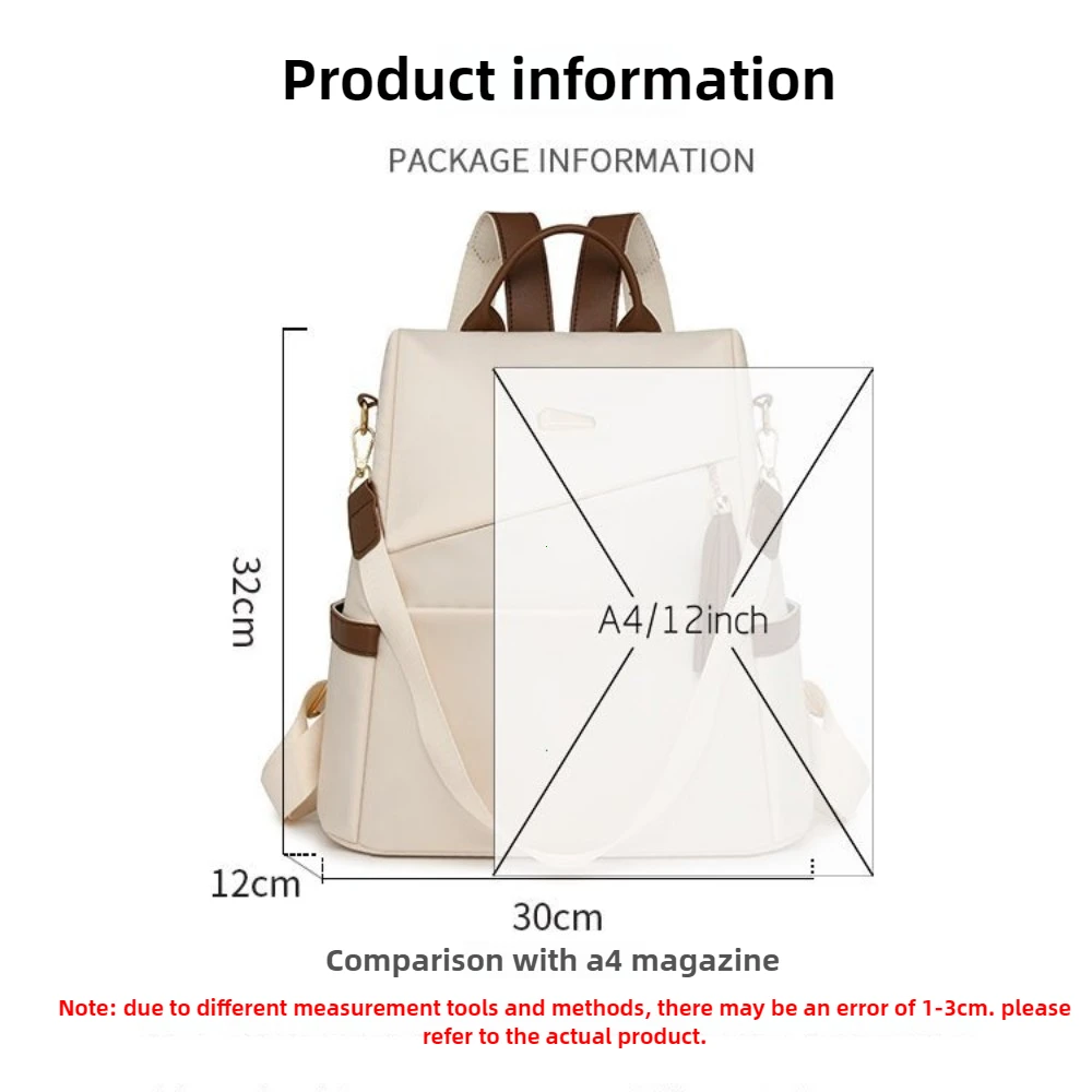 Fashion Women’s Nylon Anti-theft Backpack Tassel Decorative Casual Travel Female Shoulder Bag Large Capacity Student School Pack