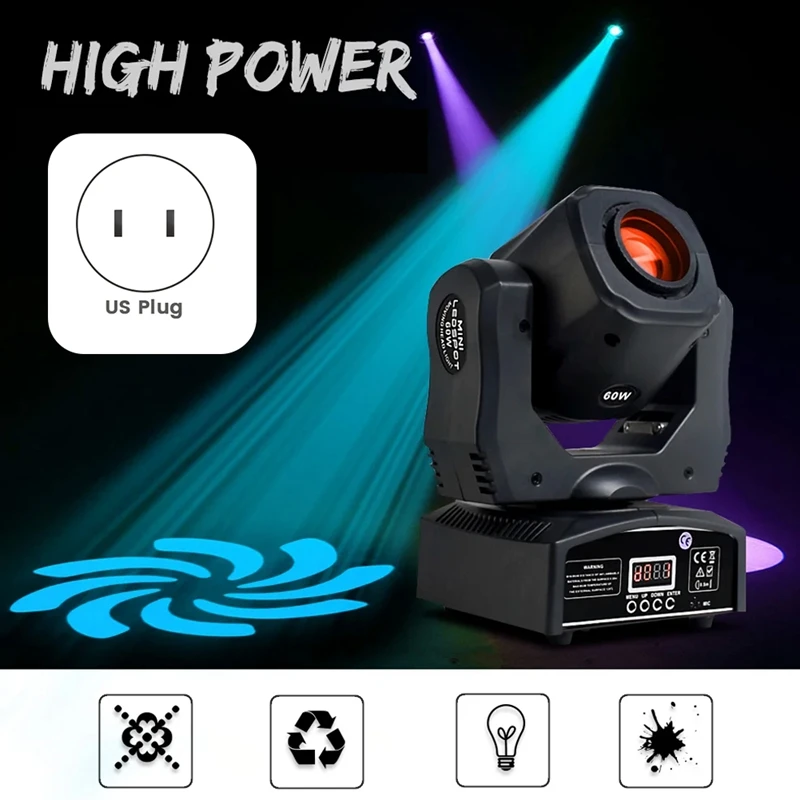 무빙 헤드 스포트라이트 LED 소스 무대 조명, 파티 디스코 공연 바 이벤트 댄스 웨딩 이벤트, 60W