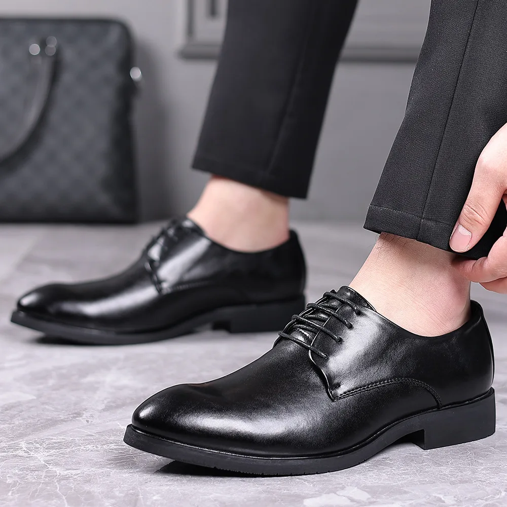 

Мужские классические кожаные туфли на шнуровке, деловые классические туфли дерби для мужчин, свадебные туфли, туфли-оксфорды на плоской подошве в британском стиле для вечеринки