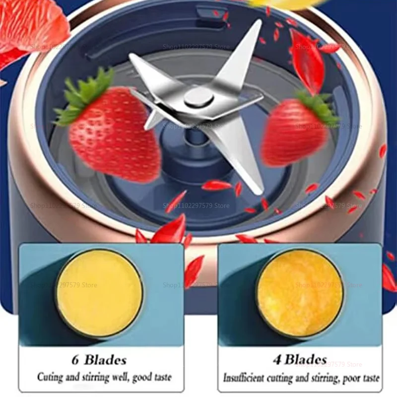 Portable juice cup blender, 6-blade juice blender, home juice cup for making fruit juice, USB rechargeable kitchen juicer tool.