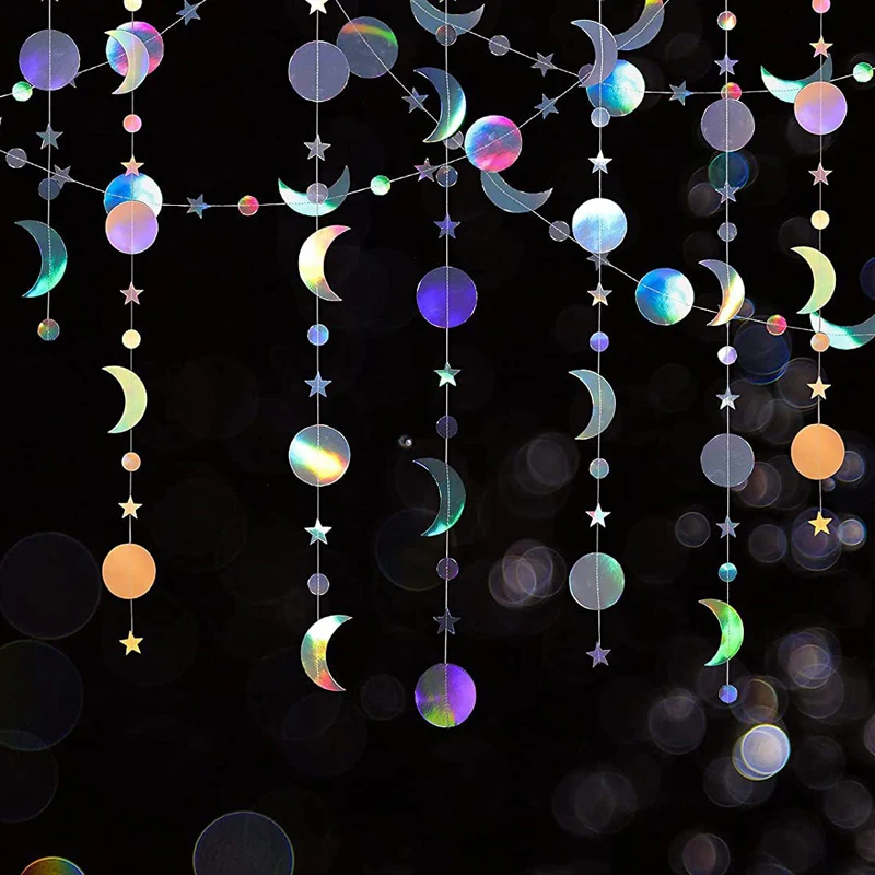 Ghirlanda Di Carta Olografica 4 M - Stelle E Cerchi Arcobaleno Per Feste E Compleanni - 6