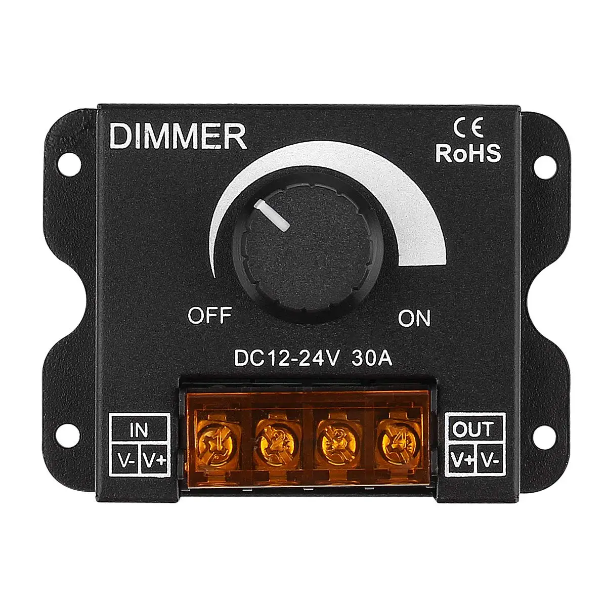 LED Dimmer Switch DC 12V/24V 30A PWM Dimming Controller Knob Adjust Brightness ON/Off For Single Color LED Light