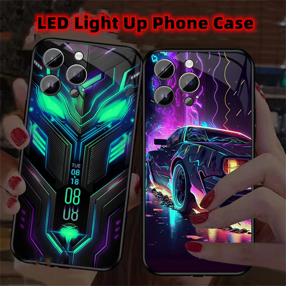 

MEK Luxury LED Light Up Phone Case For Samsung S24 S23 FE S22 S21 S20 Plus Ultra Note 10 20 A14 A52 Smart Lighting Back Cover