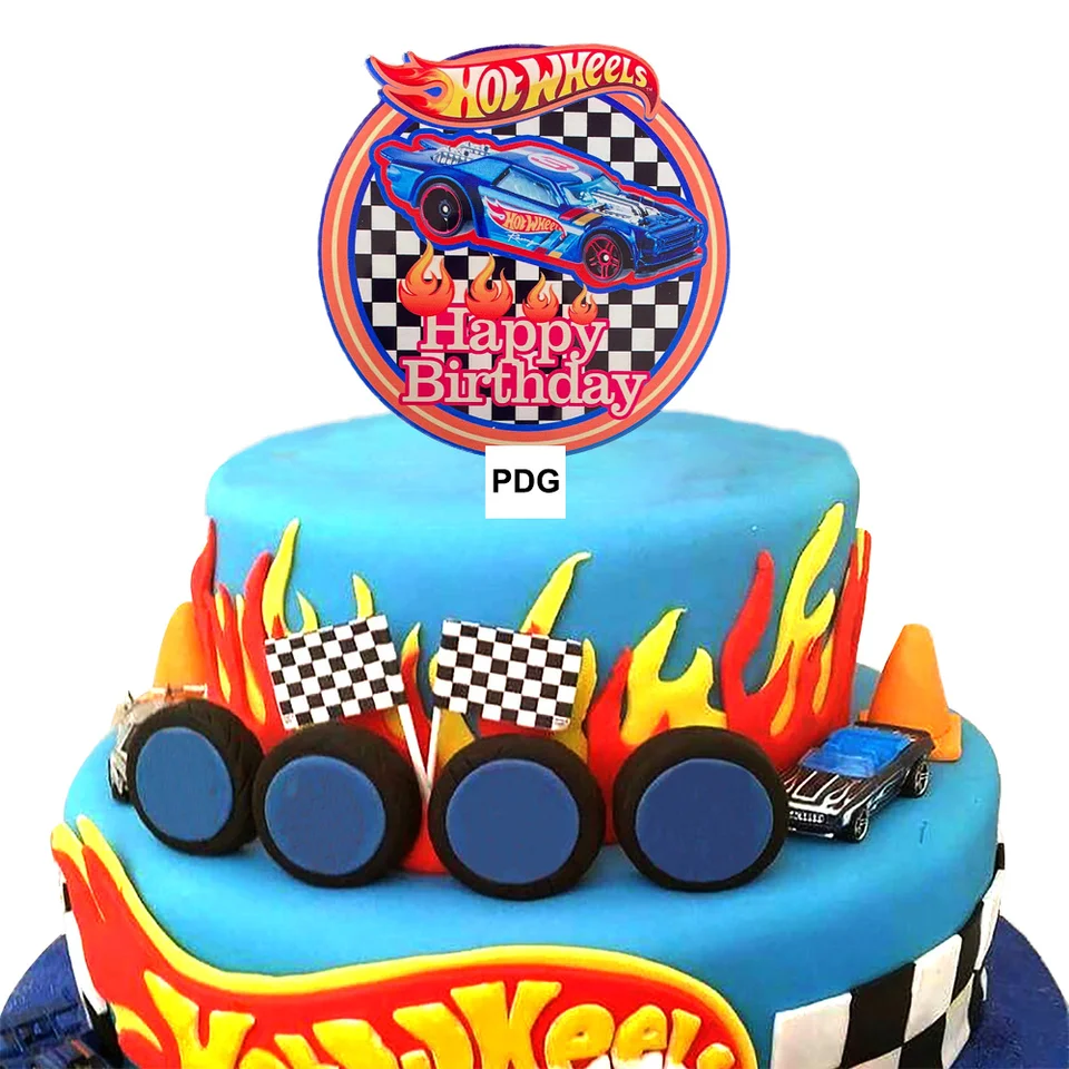 Hot Wheels-adorno de acrílico para pastel de cumpleaños para niños,  decoración para cupcakes con bandera a cuadros en blanco y negro, tema de  velocidad de carrera, regalos de cumpleaños _ - AliExpress