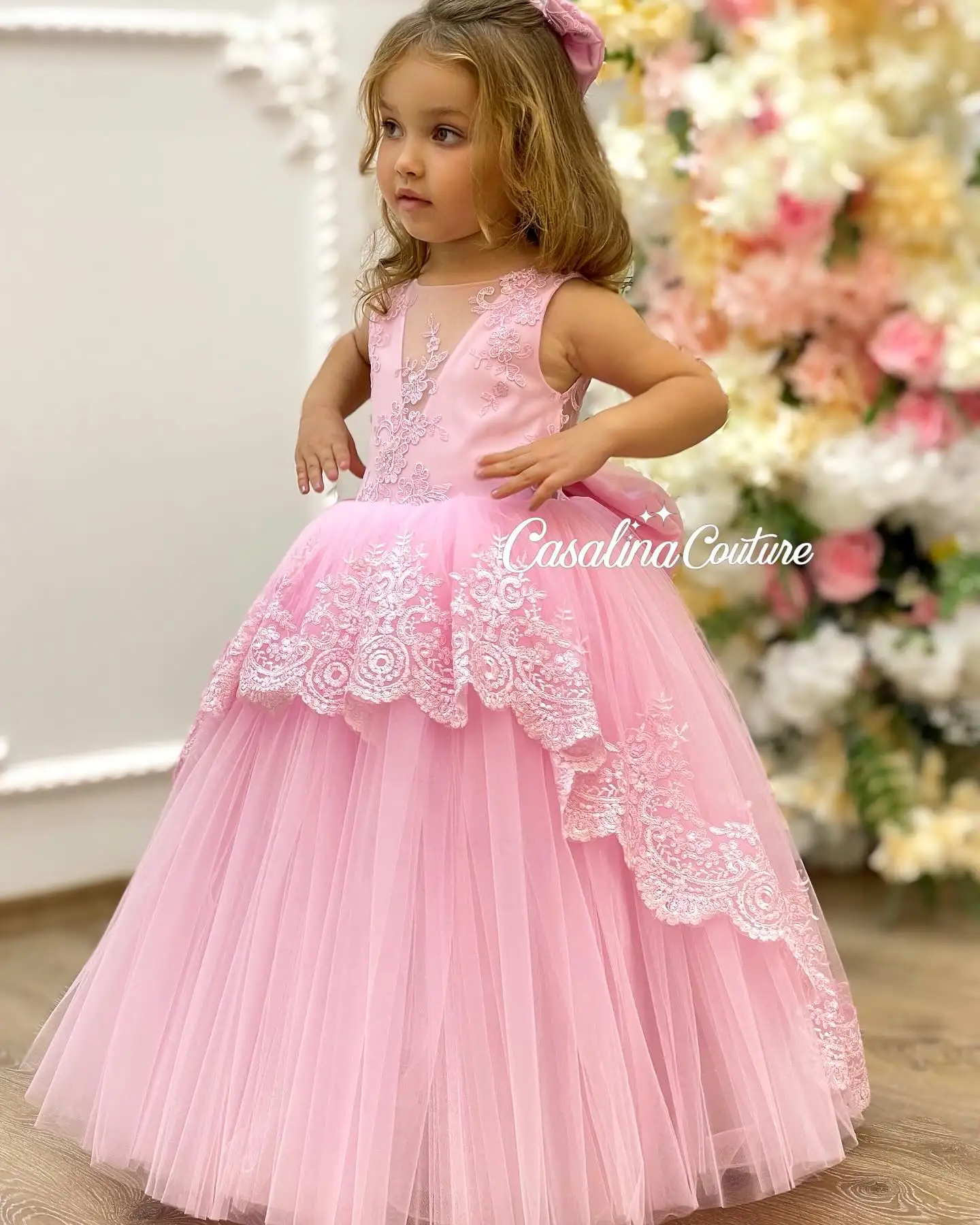 Elegant-Pink-Flower-Girl-Dresses-Lace-Sleeveless-Children-Birthday ...