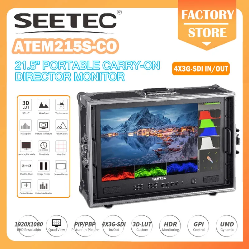 SEETEC ATEM215S-CO 21.5 inch Portable Carry-on Multi-camera Director Monitor 3G-SDI HDMI Full HD 1920x1080