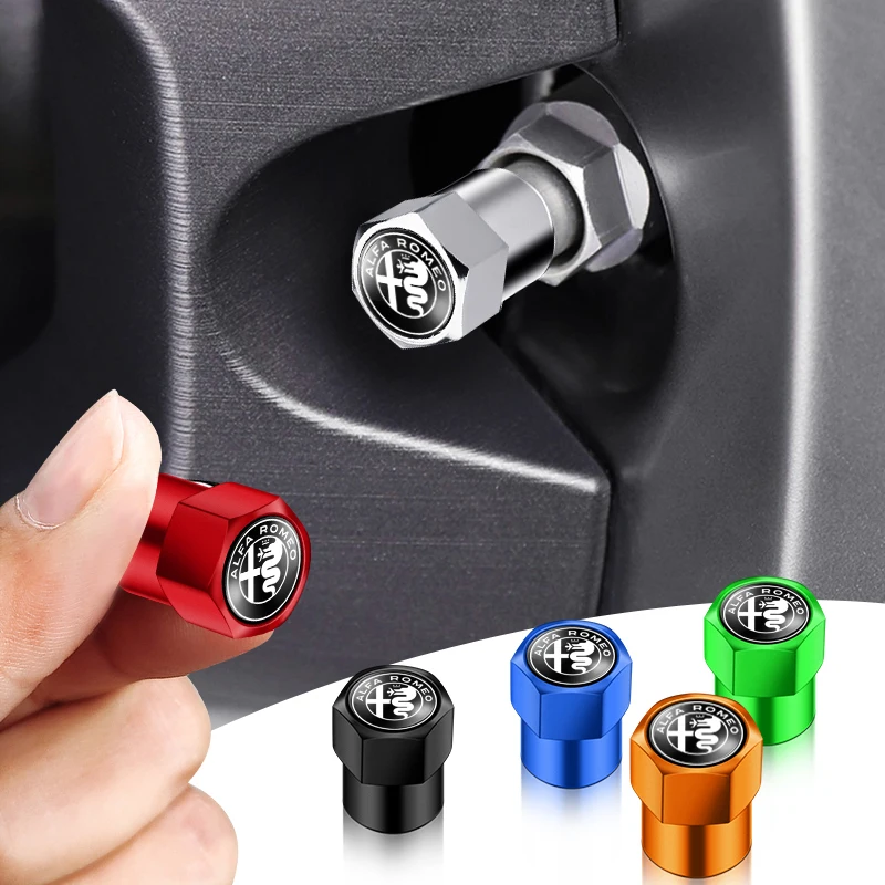 Set of 4 Metal Car Wheel Tire Air Valve Caps - Stylish Stem Covers