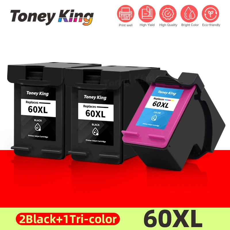 

TONEY KING Refilled Ink Cartridge 60 60XL For HP 60 XL Ink Cartridges DeskJet D2530 D2545 F2430 F4224 F4440 F4480 Printer