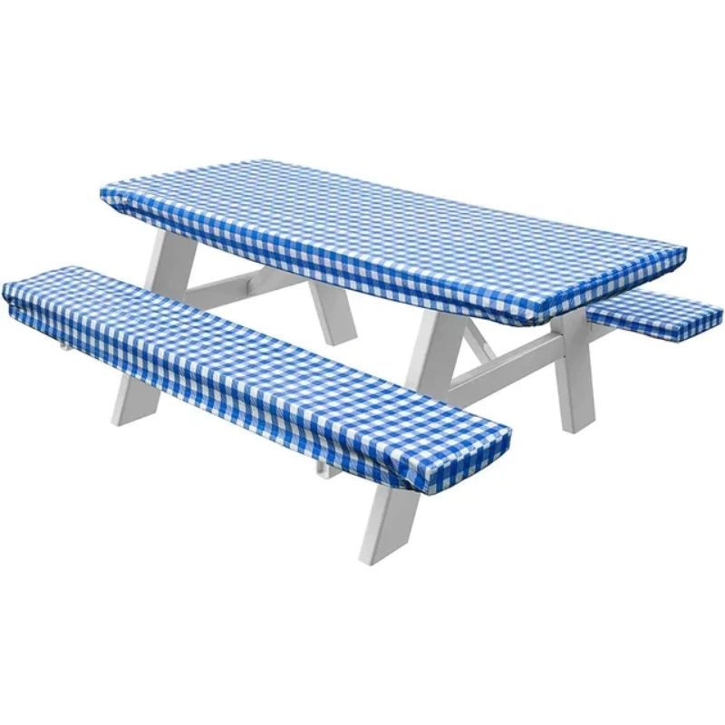 

Fitted Oilproof Waterproof Plastic Camping Picnic Table Cloth Bench Cover Sets Check Design Easy To Clean Convenient Multicolor