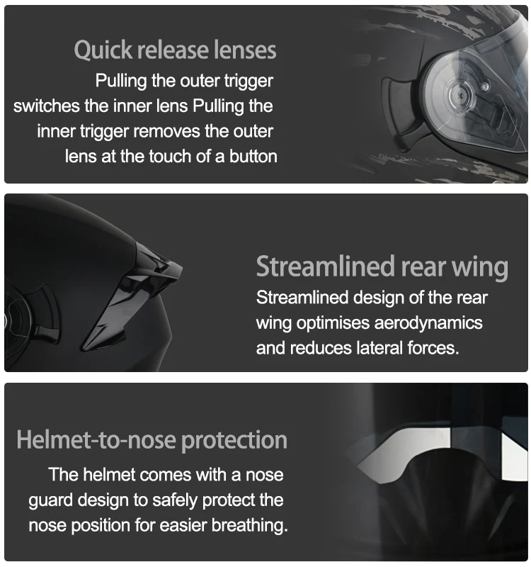 Professional motorcycle helmet with dual lens safety protection system