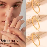 MEDFOLY Size 6-9 1.5mm Stainless Steel Rings for Women 14k Gold Plated Anti-allergy Butterfly Heart Letter CZ Rings Jewelry Gift 1