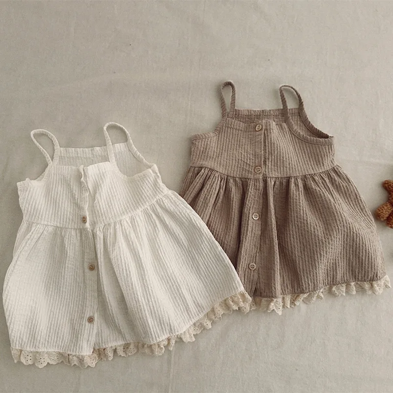 2025 Summer New Girls Sleeveless Sling Dress Solid Kids Casual Dress Cotton Baby Girl Lace Princess Dress Children Clothes 2 2025 Summer New Girls Sleeveless Sling Dress Solid Kids Casual Dress Cotton Baby Girl Lace Princess Dress Children Clothes - Image 2