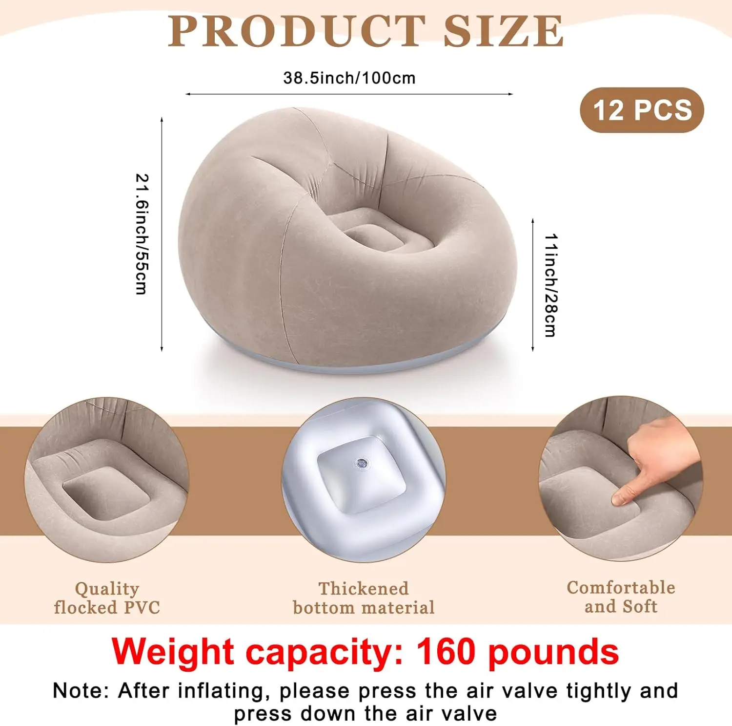 12 Pcs Bean Bag Chairs for Adults Inflatable Chairs with Electric Air Pump,Blow up Couch Folding Portable Inflatable Couch