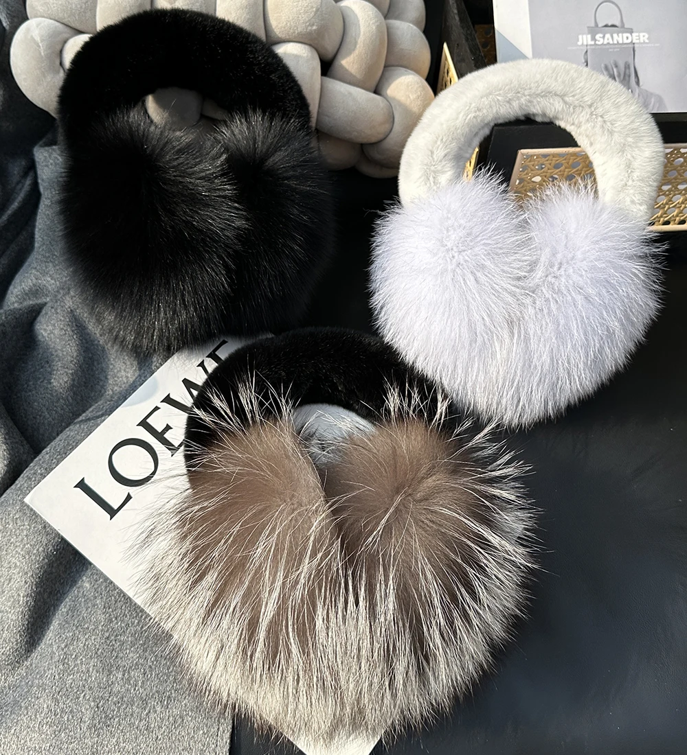 Écharpe de couvre-oreilles en fourrure de renard pour filles, pour femmes, chaleur d'hiver, protège-oreilles en fourrure, jolis sacs d'oreille en fourrure, coupe-vent, cache-oreilles de cyclisme