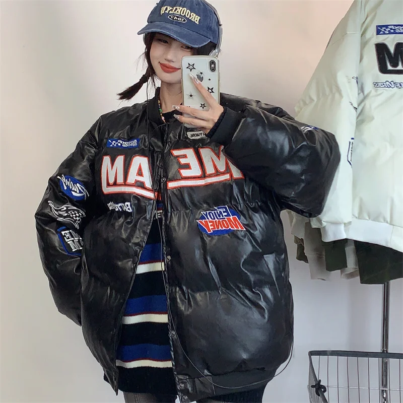 American Letter Print Hiphop High Street Cotton Down Jacket Women's Winter 2022 New Casual And Versatile Women Coat