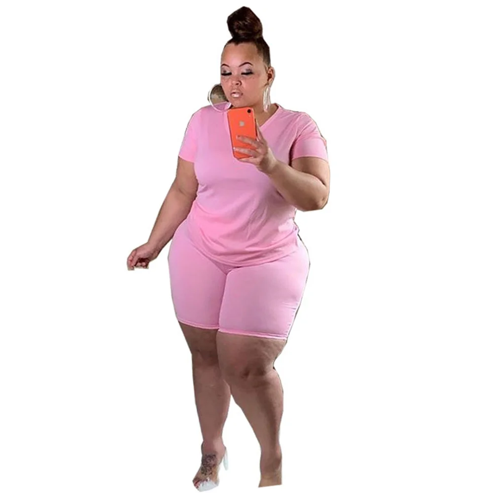 Wmstar Plus Size Women's Clothing Summer Solid Casual Super Stretch Two Piece Sports Suit New Style Wholesale Dropshipping