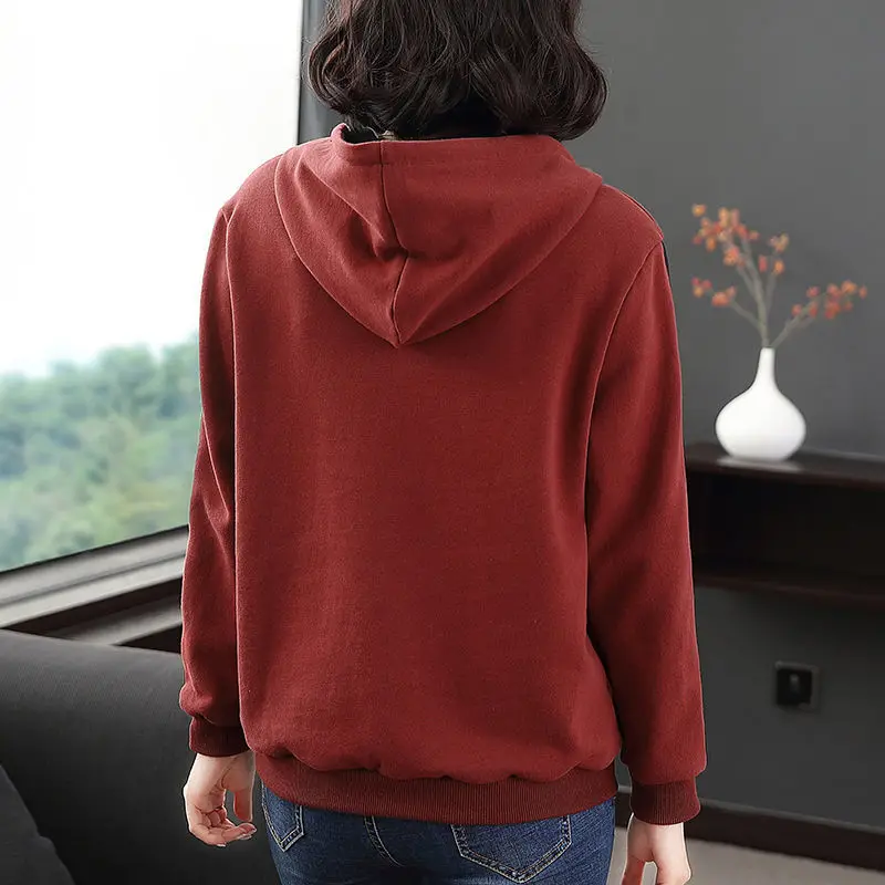 2023 Autumn Winter New Solid Color Hooded Long Sleeve Fashion Printing Hoodies Women Cotton Casual Loose All-match Pullovers