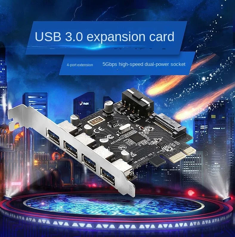 

4 ports Usb 3.0 PCI Express riser Combo card pcie adapter HUB with 4PIN SATA 15p Power supply For Desktop PC