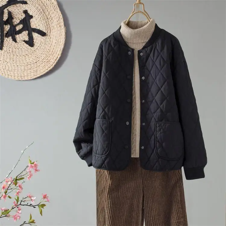 Taste Taschen Solide Langarm Parkas Elegante Mode Harajuku Weibliche Kleidung Lose Beiläufige Schweiß Alle Spiel Stepp Oberbekleidung – Detail 9