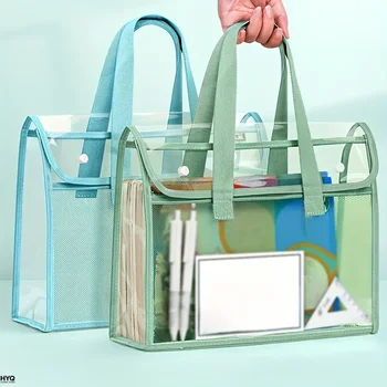 1 cartella portatile trasparente impermeabile di grande capacità, borsa espandibile per archiviazione documenti, borsa portadocumenti autoadesiva in PVC per