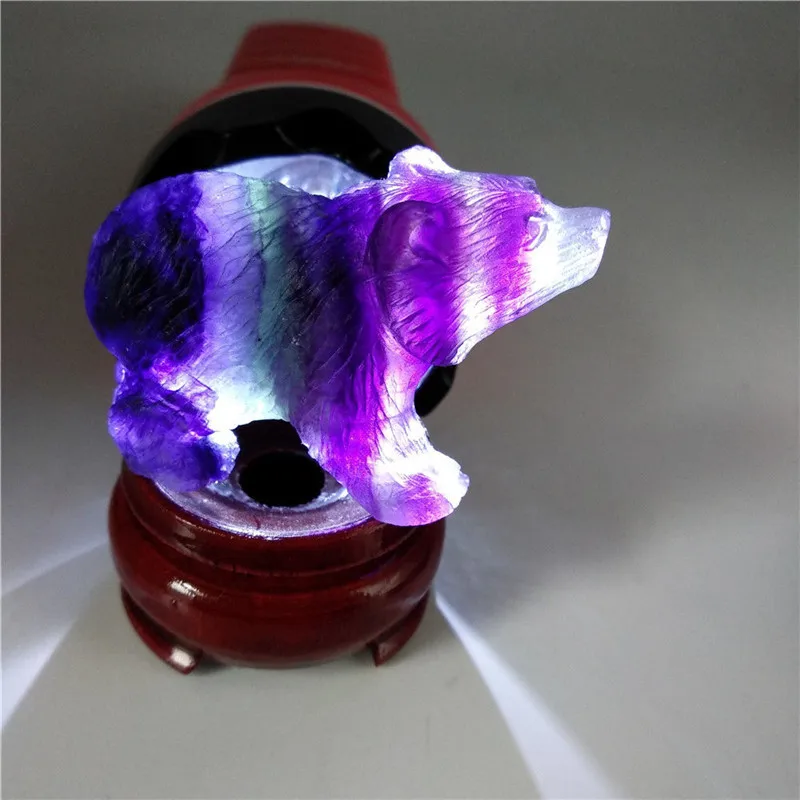 

New arrival decorative stones natural quartz rainbow fluorite Polar bear crystal figurine for feng shui crafts