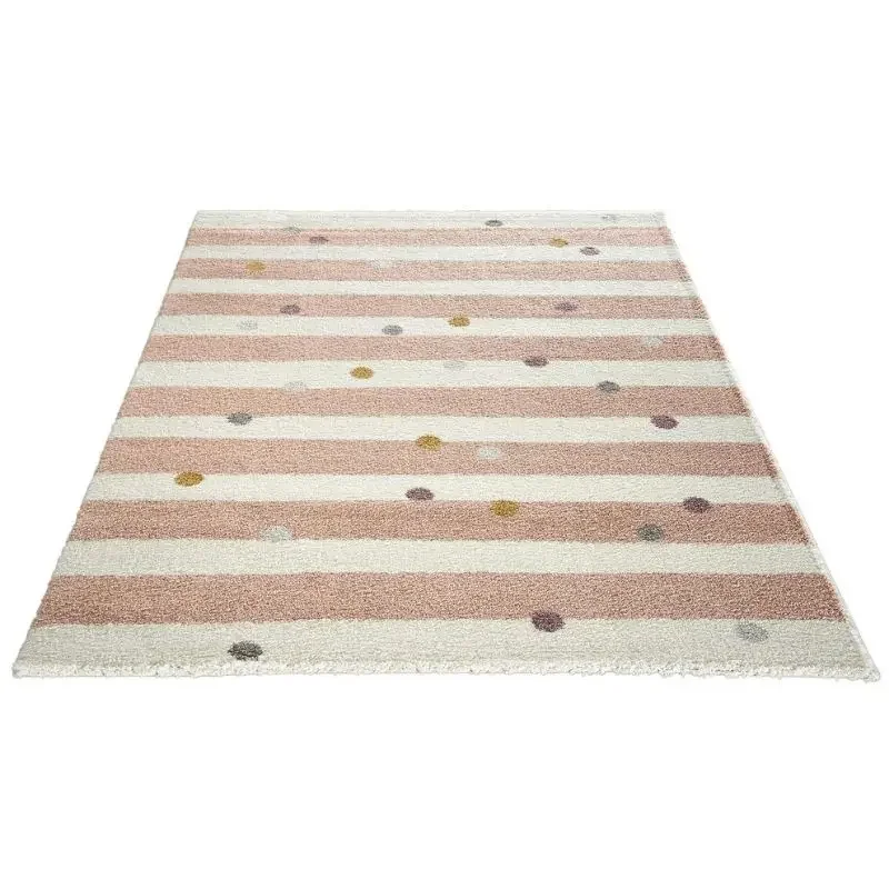 Striped Lines Hairy Nursery Play Mats For Children,Dot Plush Kids Bedroom Rug，Pink Fluffy Carpet For Living Room,Soft Kids Rugs 3