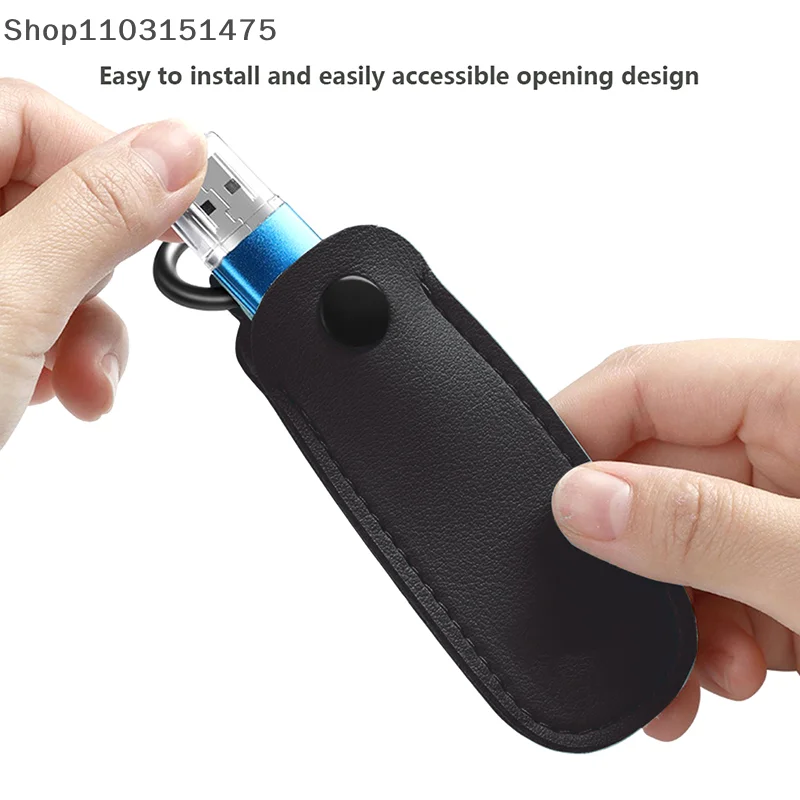 JTZTF Leather U Disk Pouch Key Ring Holder USB Flash Drive Storage Bag Pendrive Protective Cover Memory Stick Case