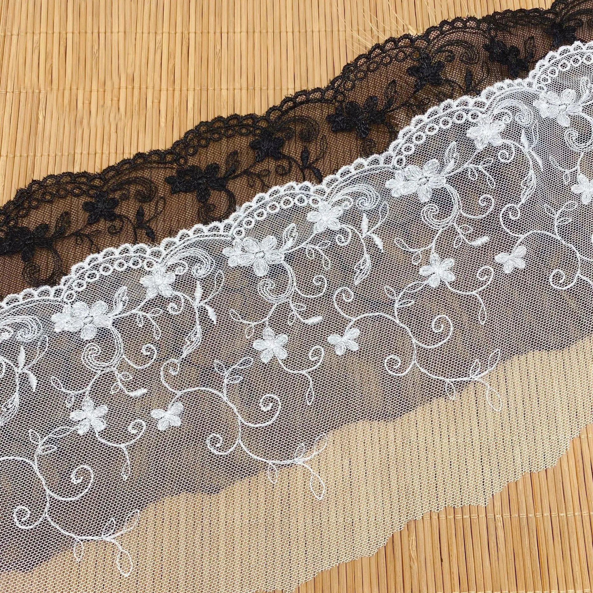 

2Yards/lot Width:14.5cm White Black Embroidered Mesh Lace Garment Fabric Trims DIY Sewing Wedding Accessories